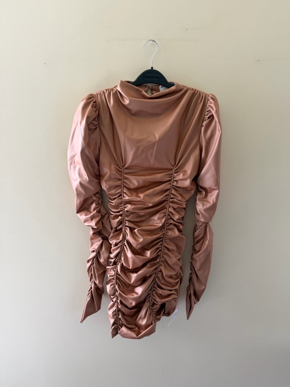 ASOS Tan leather Ruched Mini Dress - Picture 2 of 9